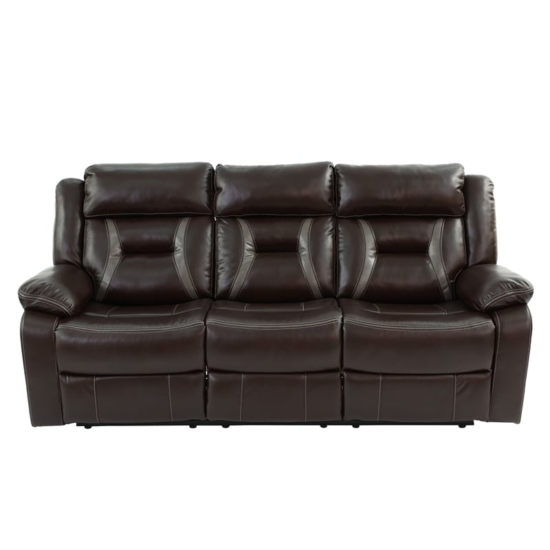 Poundex  Furniture  Gel  Leatherette  Sofa  Recliner  in  Dark Brown