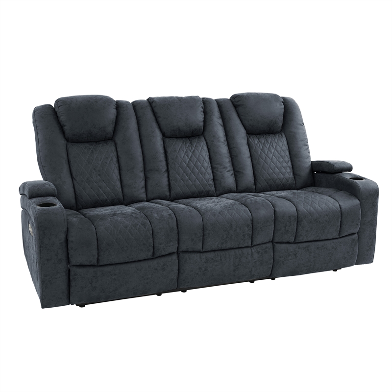 Poundex Furniture Three Seater Breathable Leatherette Sofa in Ink Blue