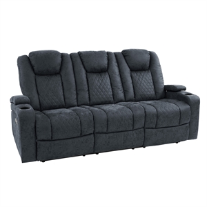 Poundex Furniture Three Seater Breathable Leatherette Sofa in Ink Blue