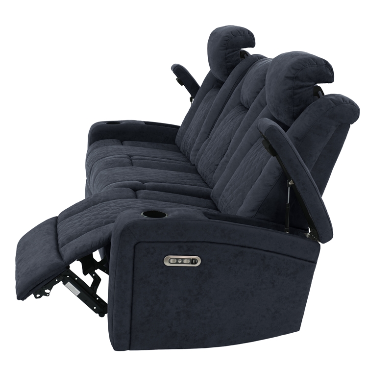 Poundex Furniture Three Seater Breathable Leatherette Sofa in Ink Blue