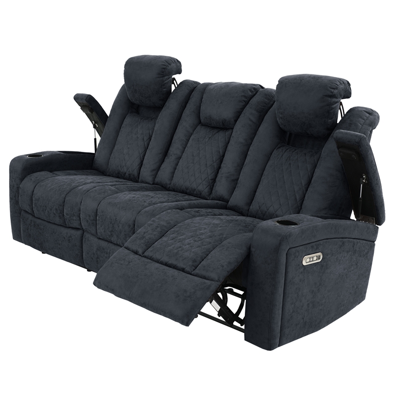 Poundex Furniture Three Seater Breathable Leatherette Sofa in Ink Blue