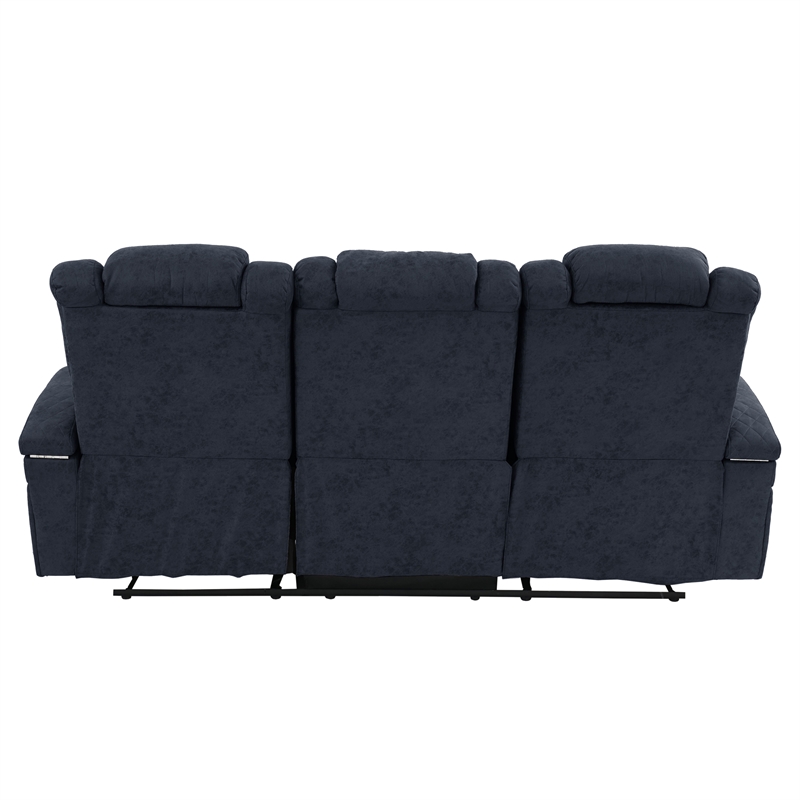 Poundex Furniture Three Seater Breathable Leatherette Sofa in Ink Blue