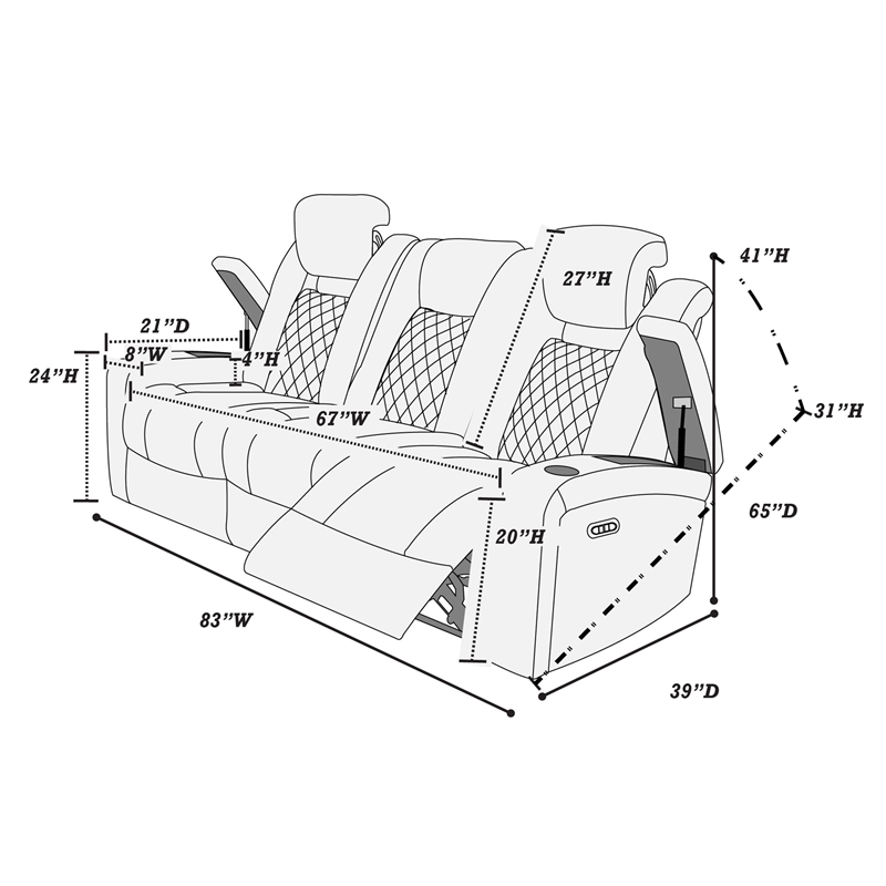 Poundex Furniture Three Seater Breathable Leatherette Sofa in Ink Blue