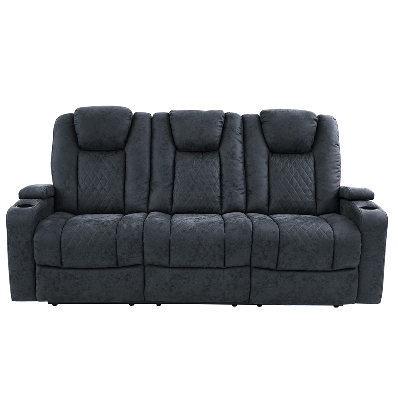Poundex Furniture Three Seater Breathable Leatherette Sofa in Ink Blue