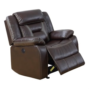 Poundex Furniture Gel Leatherette Power Recliner in Dark Brown