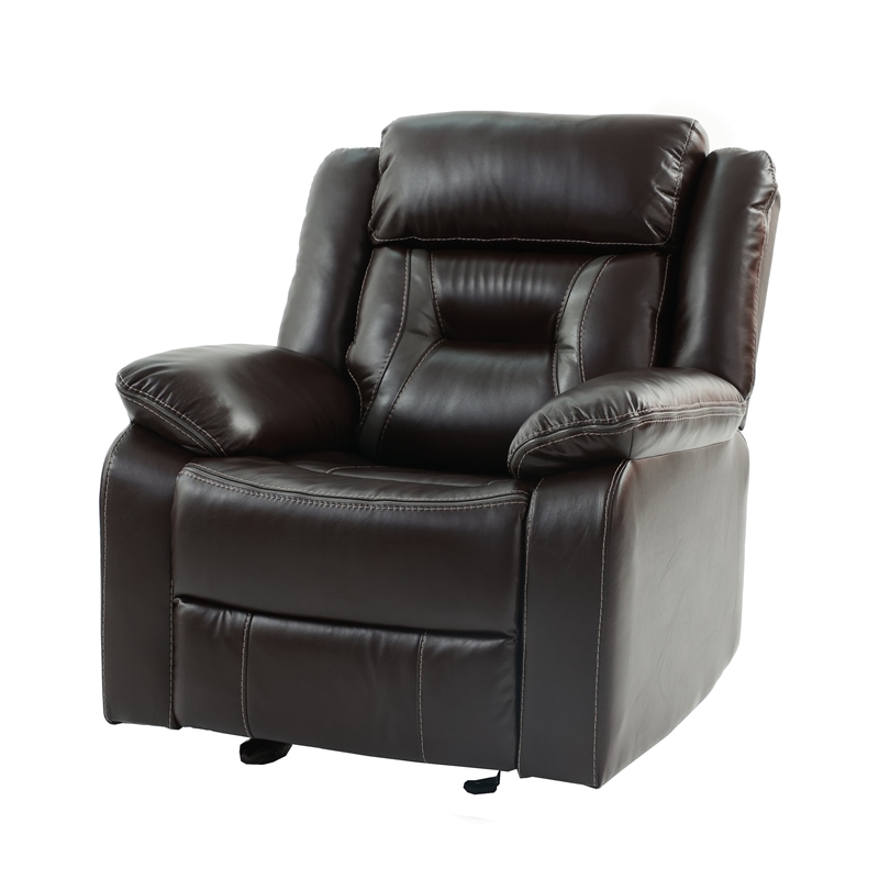 Poundex Furniture Gel Leatherette Power Recliner in Dark Brown