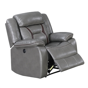 Poundex Furniture Single Gel Leatherette Power Recliner in Gray