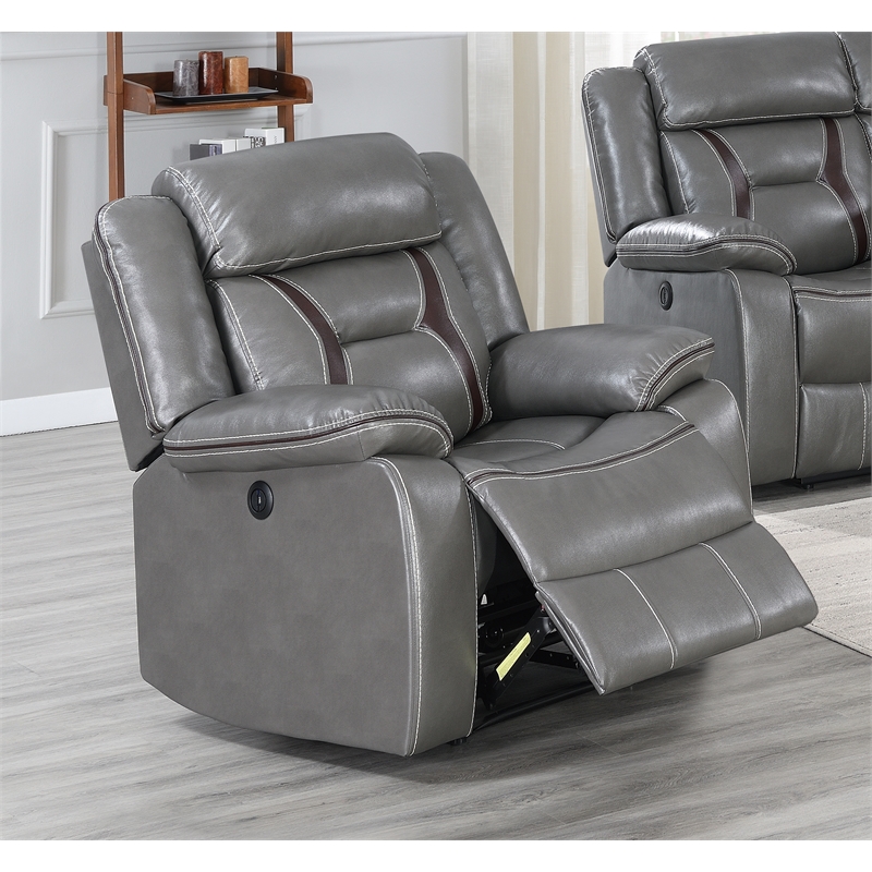 Poundex Furniture Single Gel Leatherette Power Recliner in Gray