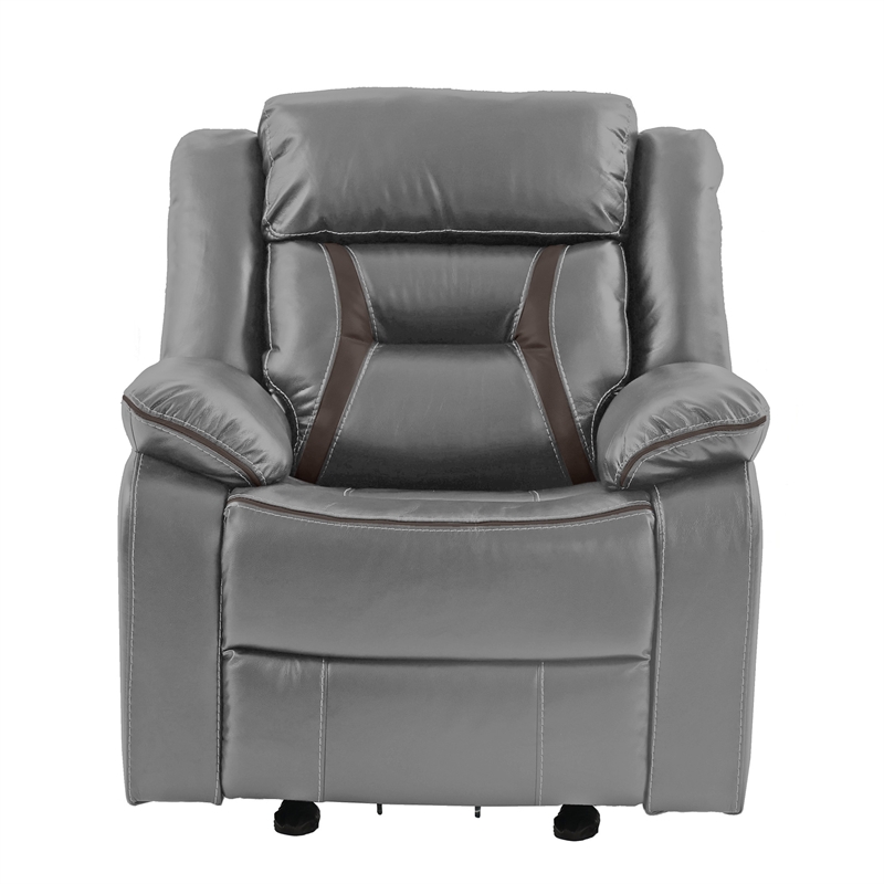Poundex Furniture Single Gel Leatherette Power Recliner in Gray