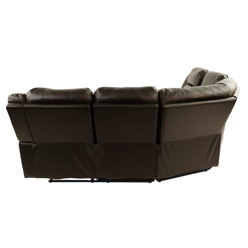 Poundex Furniture Bonded Leather Motion Sectional in Dark Brown