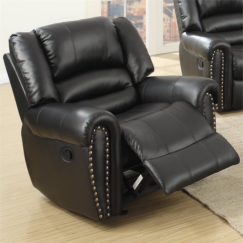 Poundex Modern Bonded Faux Leather Upholstered Recliner in Black