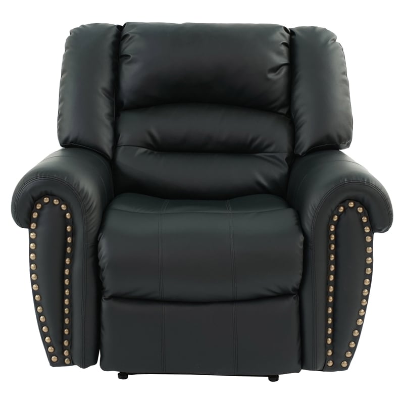 Poundex Modern Bonded Faux Leather Upholstered Recliner in Black