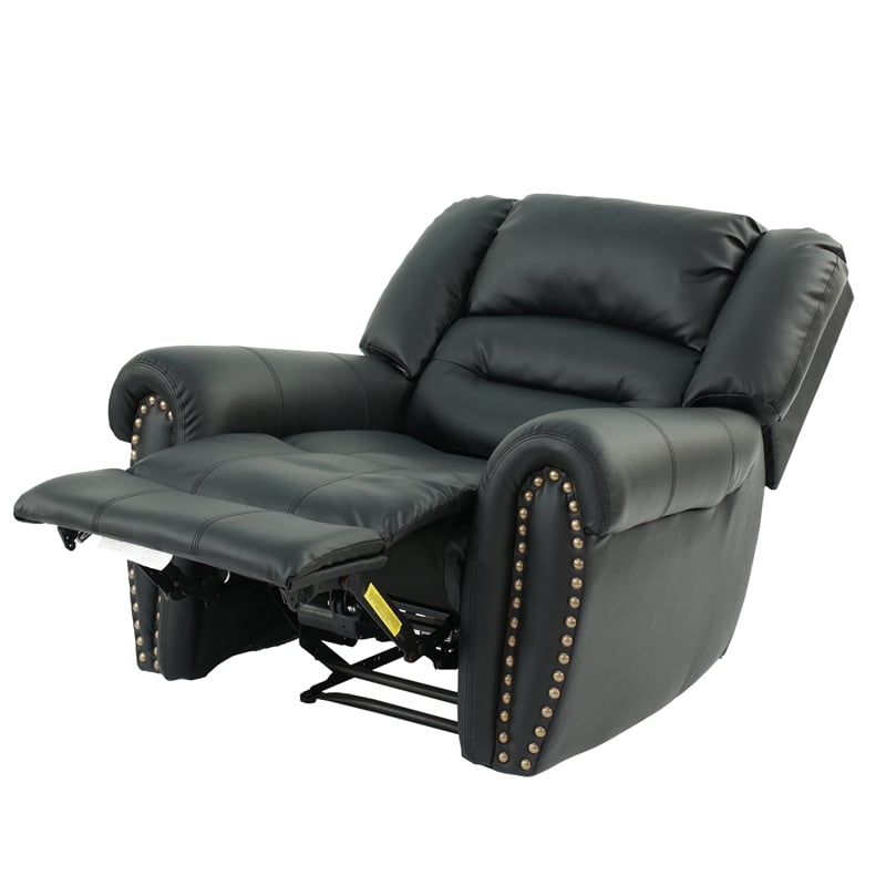 Poundex Modern Bonded Faux Leather Upholstered Recliner in Black