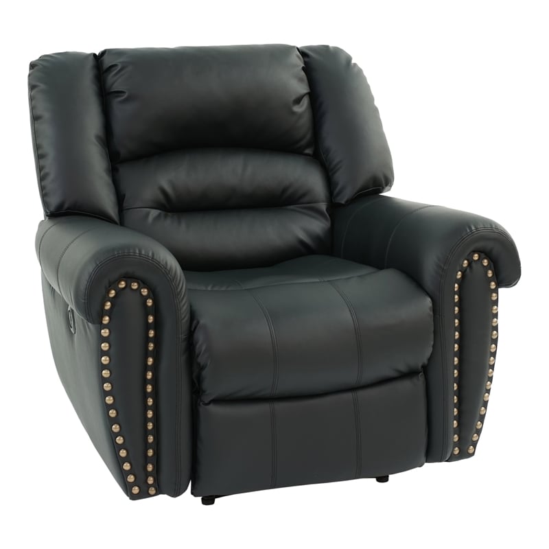 Poundex Modern Bonded Faux Leather Upholstered Recliner in Black