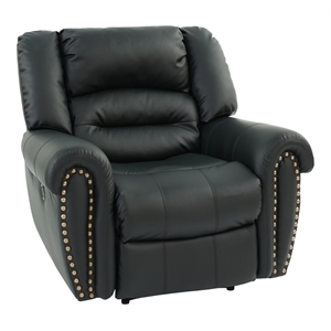 poundex modern bonded faux leather upholstered recliner in black