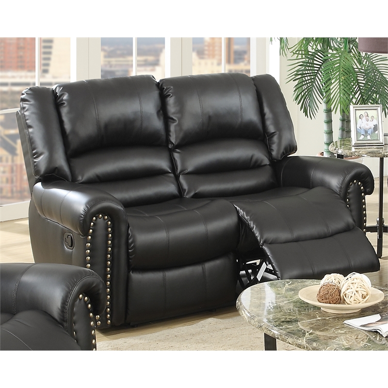 Poundex Modern Bonded Faux Leather Upholstered Loveseat in Black