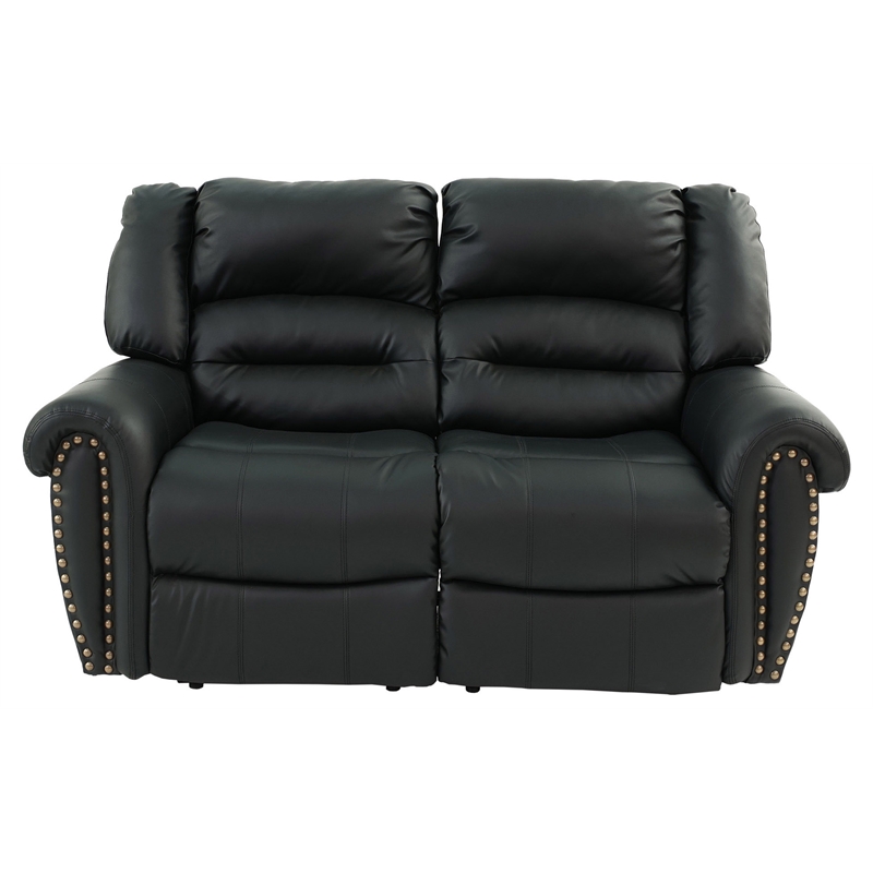 Poundex Modern Bonded Faux Leather Upholstered Loveseat in Black