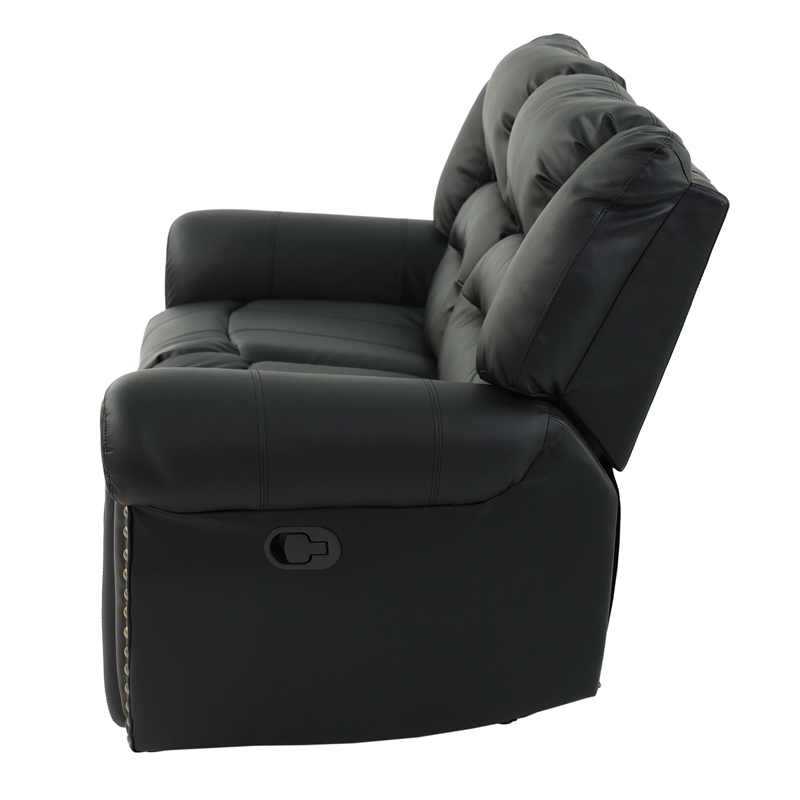 Poundex Modern Bonded Faux Leather Upholstered Loveseat in Black