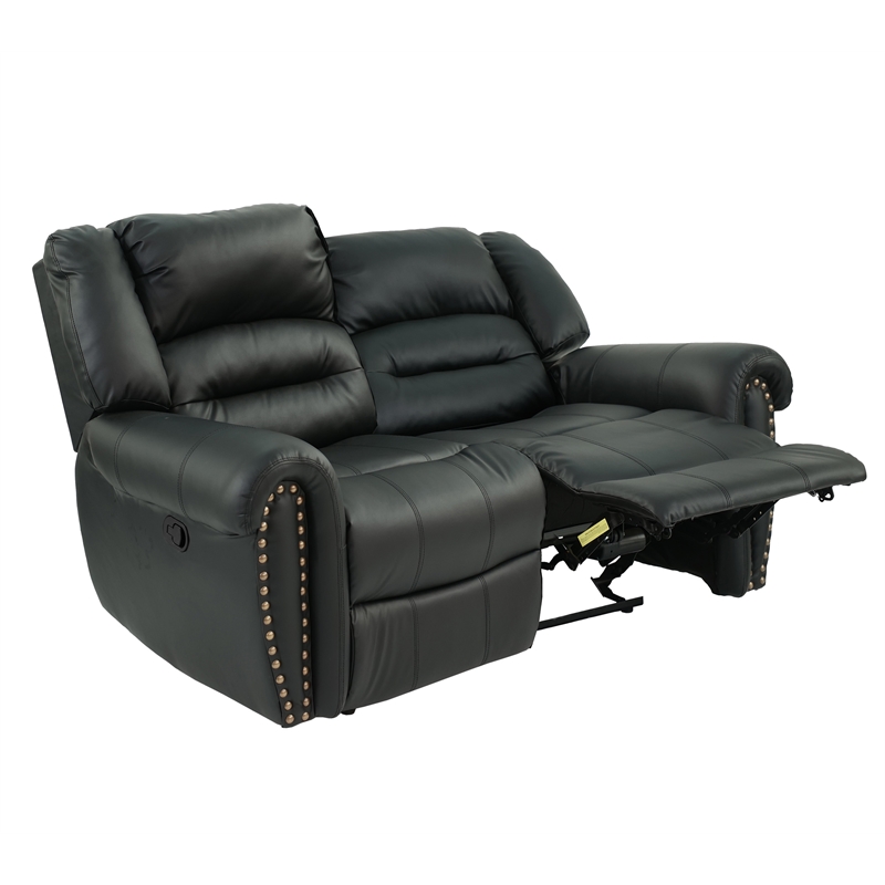 Poundex Modern Bonded Faux Leather Upholstered Loveseat in Black