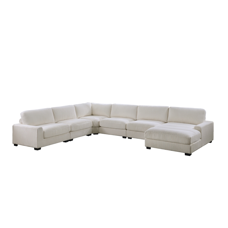 Poundex 6-Pcs XL Beige Corduroy Modular Set with Foam Cushions