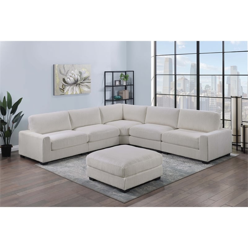 Poundex 6-Pcs XL Beige Corduroy Modular Set with Foam Cushions