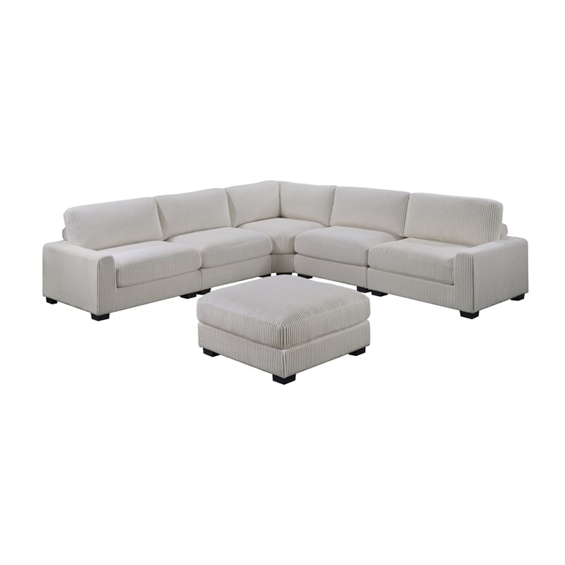 Poundex 6-Pcs XL Beige Corduroy Modular Set with Foam Cushions