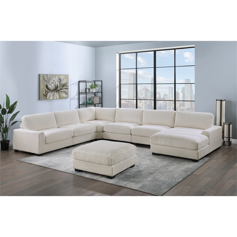 Poundex 7-Pcs XL Modular Set with Foam Cushions in Beige Corduroy