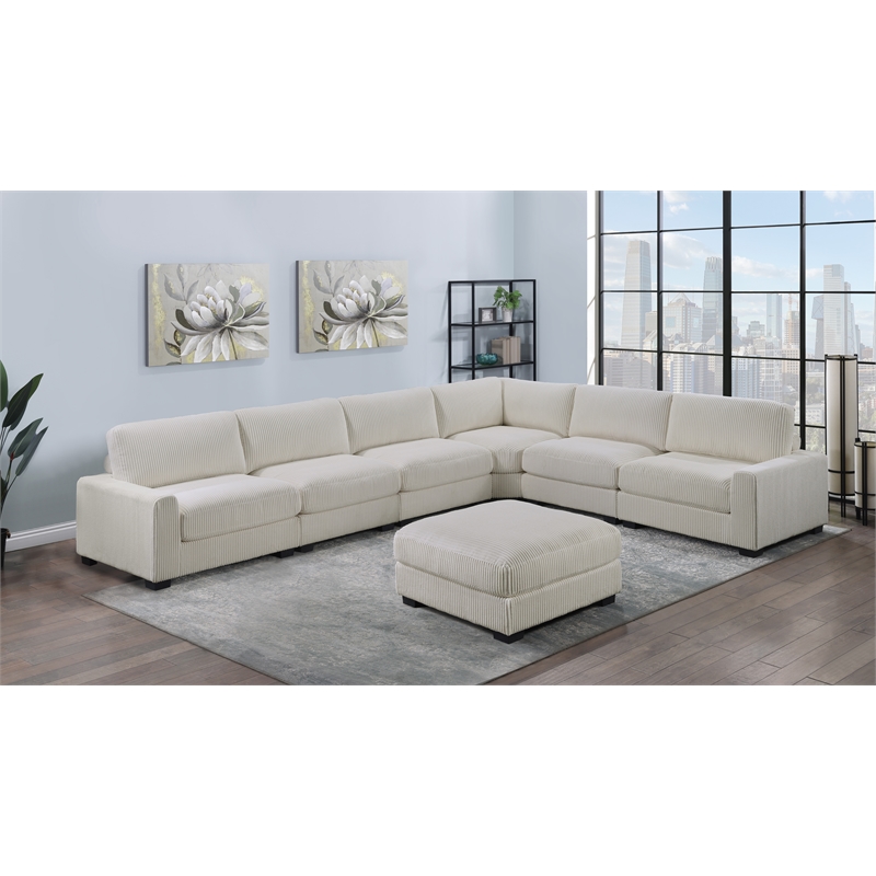 Poundex 7-Pcs XL Beige Corduroy Modular Set with Foam Seating