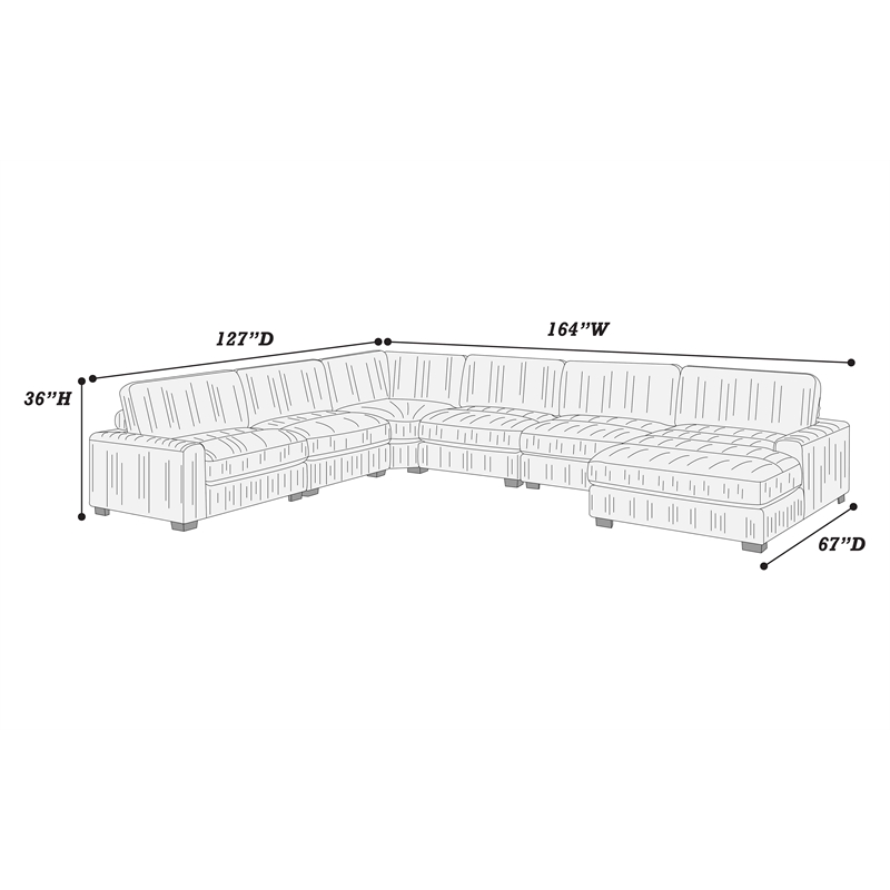 Poundex 6-Pcs XL Gray Corduroy Modular Set with Foam Seating
