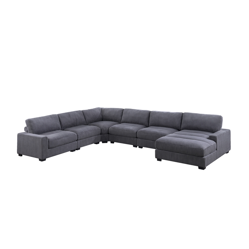 Poundex 6-Pcs XL Gray Corduroy Modular Set with Foam Seating