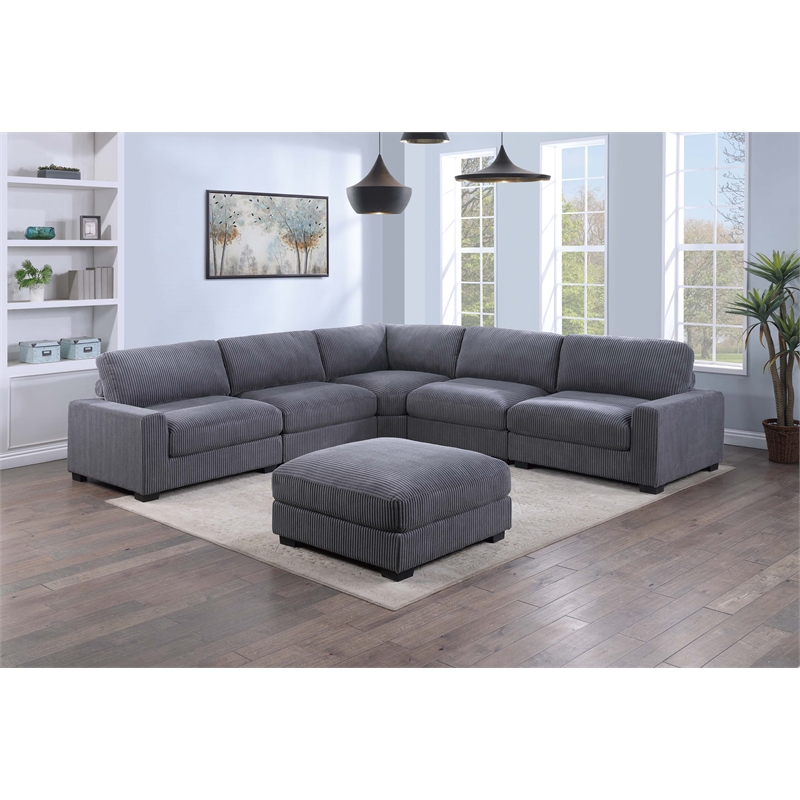 Poundex 6-Pcs XL Modular Set with Foam Cushions in Gray Corduroy