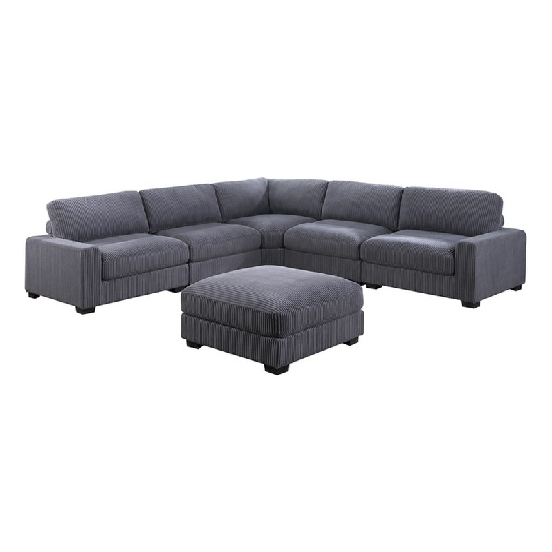 Poundex 6-Pcs XL Modular Set with Foam Cushions in Gray Corduroy