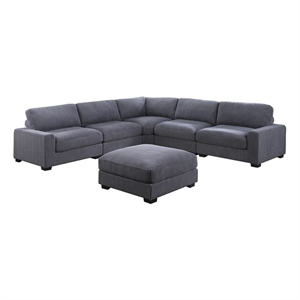 Poundex 6-Pcs XL Modular Set with Foam Cushions in Gray Corduroy