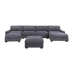 Poundex 6-Pcs XL Dark Gray Corduroy Modular Set Featuring Foam Seating