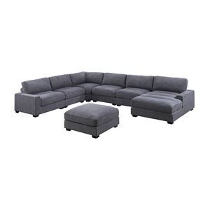 Poundex 7-Pcs XL Dark Gray Corduroy Modular Set with Foam Cushions