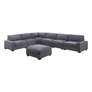 Poundex 7-Pcs XL Dark Gray Corduroy Modular Sectional Set with Foam Cushions