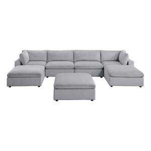 Poundex 7-Pcs Light Gray Corduroy Modular Sectional Set with Foam Cushions
