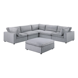 Poundex 6-Pcs Light Gray Corduroy Modular Sectional Set with Foam Cushions