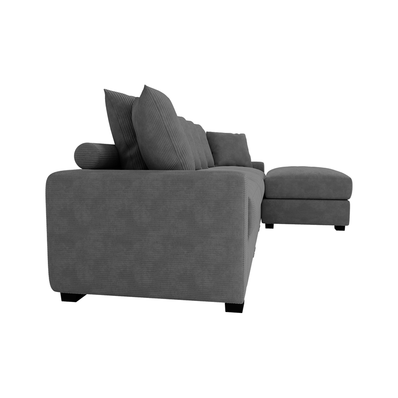 Poundex 4-Pcs Dark Gray Corduroy Fabric Modular Foam Sectional Set