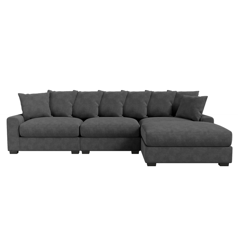 Poundex 4-Pcs Dark Gray Corduroy Fabric Modular Foam Sectional Set