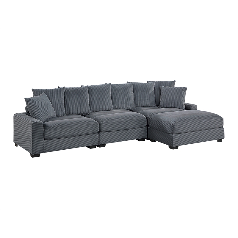 Poundex 4-Pcs Dark Gray Corduroy Fabric Modular Foam Sectional Set