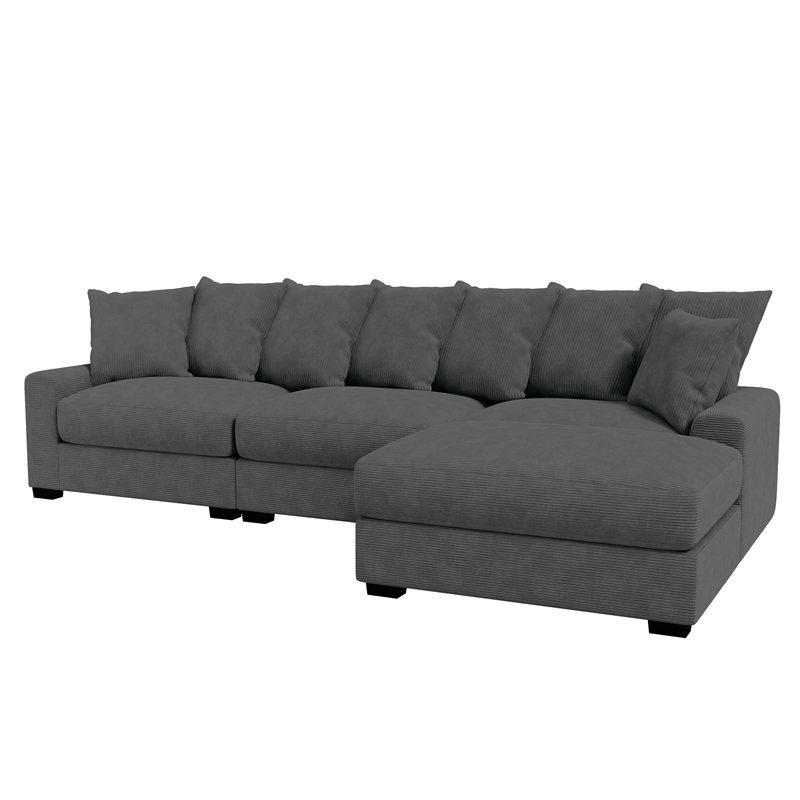 Poundex 4-Pcs Dark Gray Corduroy Fabric Modular Foam Sectional Set