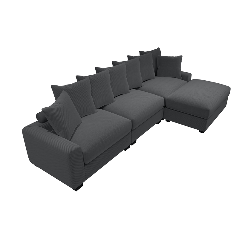 Poundex 4-Pcs Dark Gray Corduroy Fabric Modular Foam Sectional Set