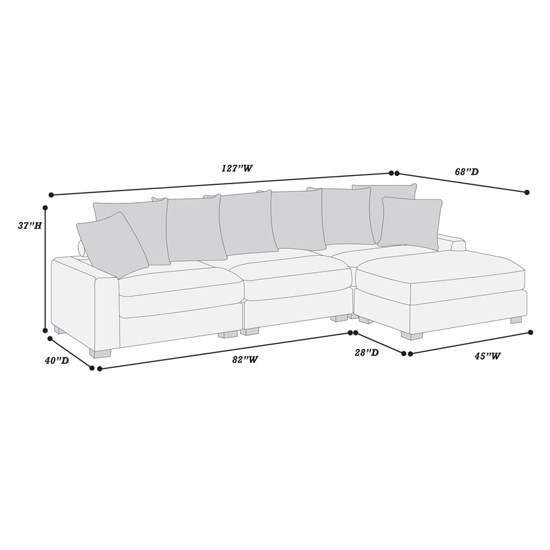Poundex 4-Pcs Dark Gray Corduroy Fabric Modular Foam Sectional Set
