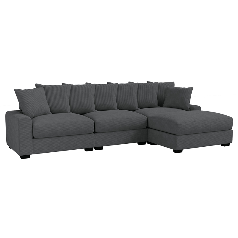 Poundex 4-Pcs Dark Gray Corduroy Fabric Modular Foam Sectional Set