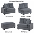 Poundex 6-Pcs Dark Gray Corduroy Fabric Modular Sectional Set with Foam Cushions