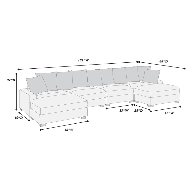 Poundex 6-Pcs Dark Gray Corduroy Fabric Modular Sectional Set with Foam Cushions