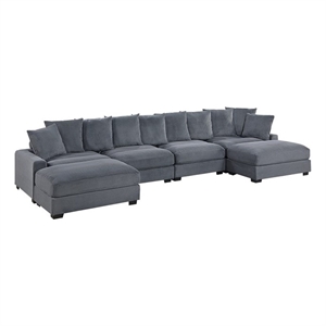 Poundex 6-Pcs Dark Gray Corduroy Fabric Modular Sectional Set with Foam Cushions