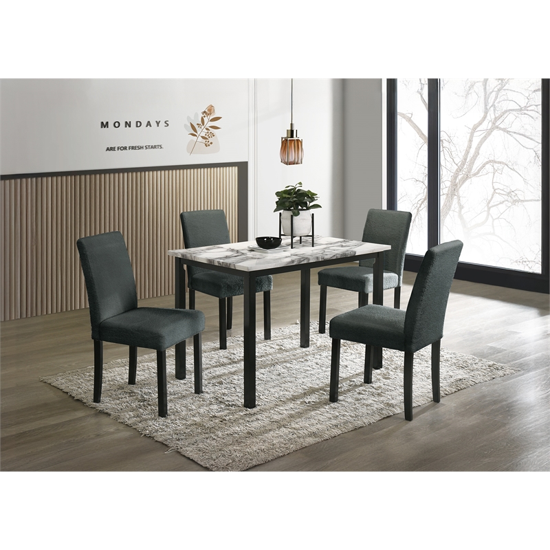 Poundex  Wool Upholstered 5-Pcs Dining Set Charcoal Faux Marble Tabletop