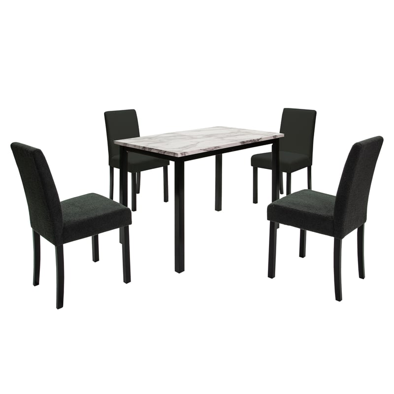 Poundex  Wool Upholstered 5-Pcs Dining Set Charcoal Faux Marble Tabletop